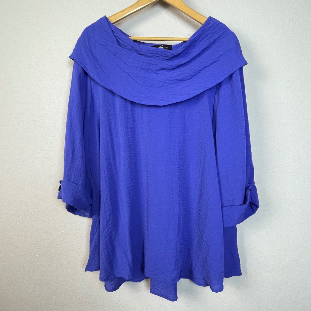 Yushi Women's Purple Crinkle Textured‎ Oversized Cowl Neck Long Sleeve Tunic Top